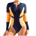 thumbnail image 2 of Sakmal Rash Guards One Piece Swimsuits Women Tummy Control Athletic Long Sleeve Bathing Suit Beach Orange Crew Neck Ladies Swimsuit S, 2 of 7