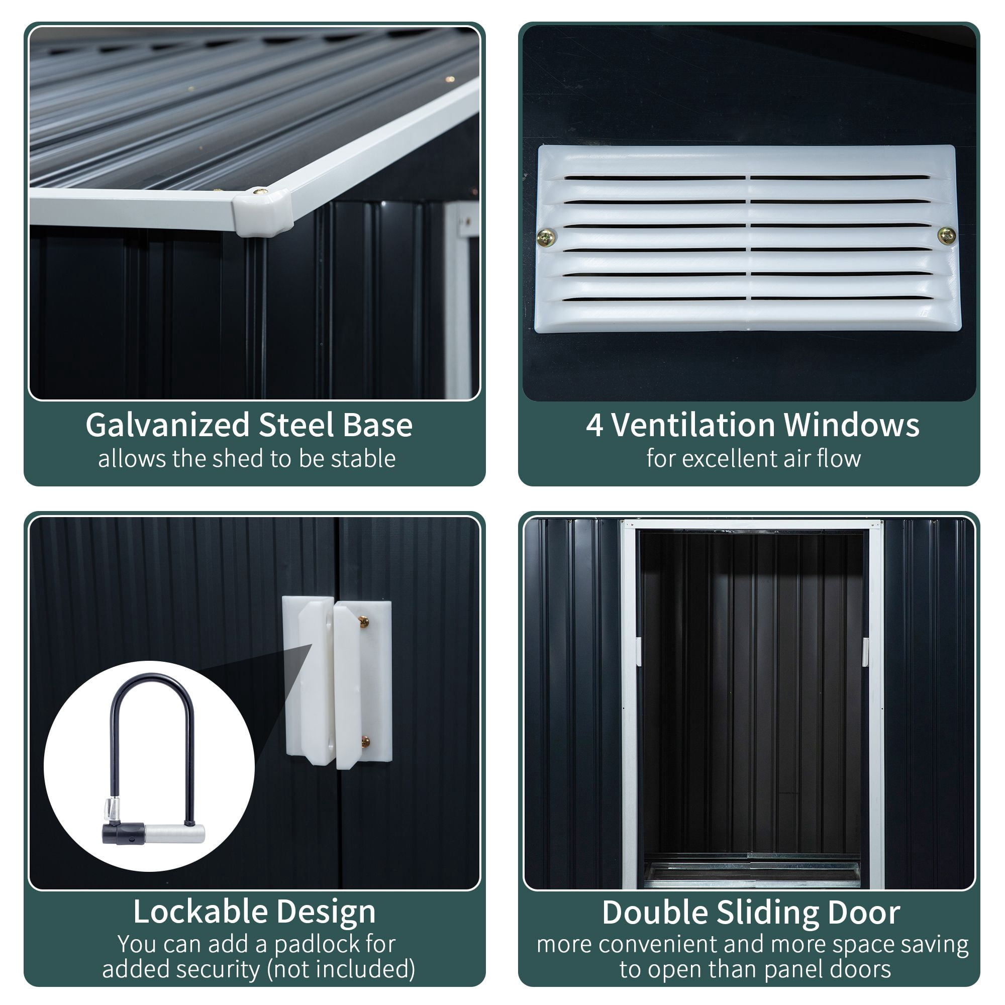 Metal Garden Shed 7 x 4 Dark Gray Spacious Outdoor Storage Organizer with Ventilation for Backyard
