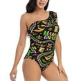 thumbnail image 3 of Easygdp Mardi Gras3 Women's One Shoulder Ruffle Monokini Bathing Suits with Removable Chest Pad, Quick Drying - X-Large, 3 of 8