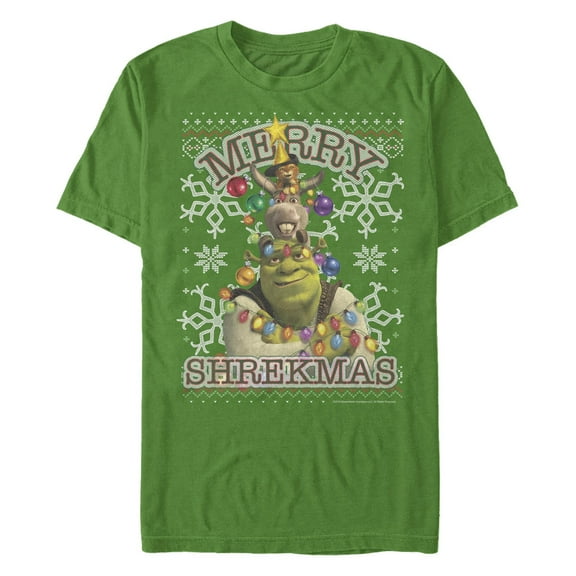 Men's Shrek Merry Shrekmas Snowflakes Graphic T-Shirt