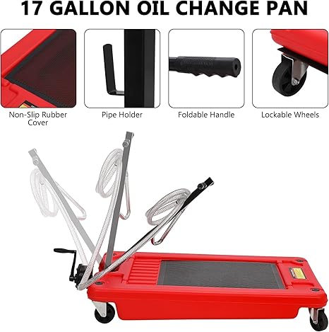 Oil Drain Pan with Pump 18 Gallon Oil Drain Tank, 82L Foldable T-Handle Low Profile Oil Drain Pan with 7.5ft Hose for Under Car, SUV, Truck Oil Changing