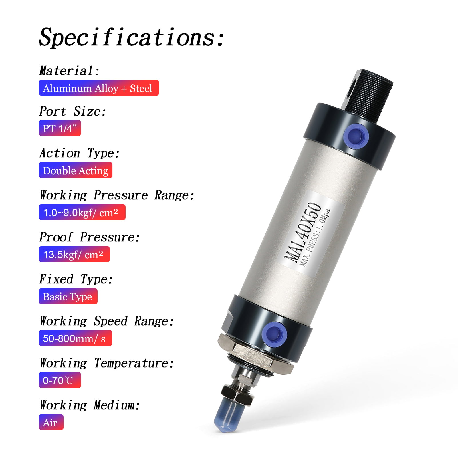 Aluminum Alloy Dual Rod Guided Pneumatic Air Pressure Cylinder 