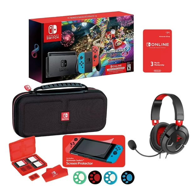 Nintendo Switch Mario Kart 8 Deluxe Console Bundle with Neon Blue/Red JoyCon Controllers