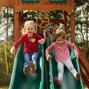 Gorilla Playsets Avalon Swing Set with Wood Roof, Dual Slides and Climbing Rock Wall, Amber
