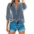 thumbnail image 2 of Womens Velvet Top Long Sleeve Plus Button Elegant Shirts Dressy V Neck Casual Loose Blouses Holiday Work Tunic Tshirts Party Outfits S-5Xl, 2 of 6