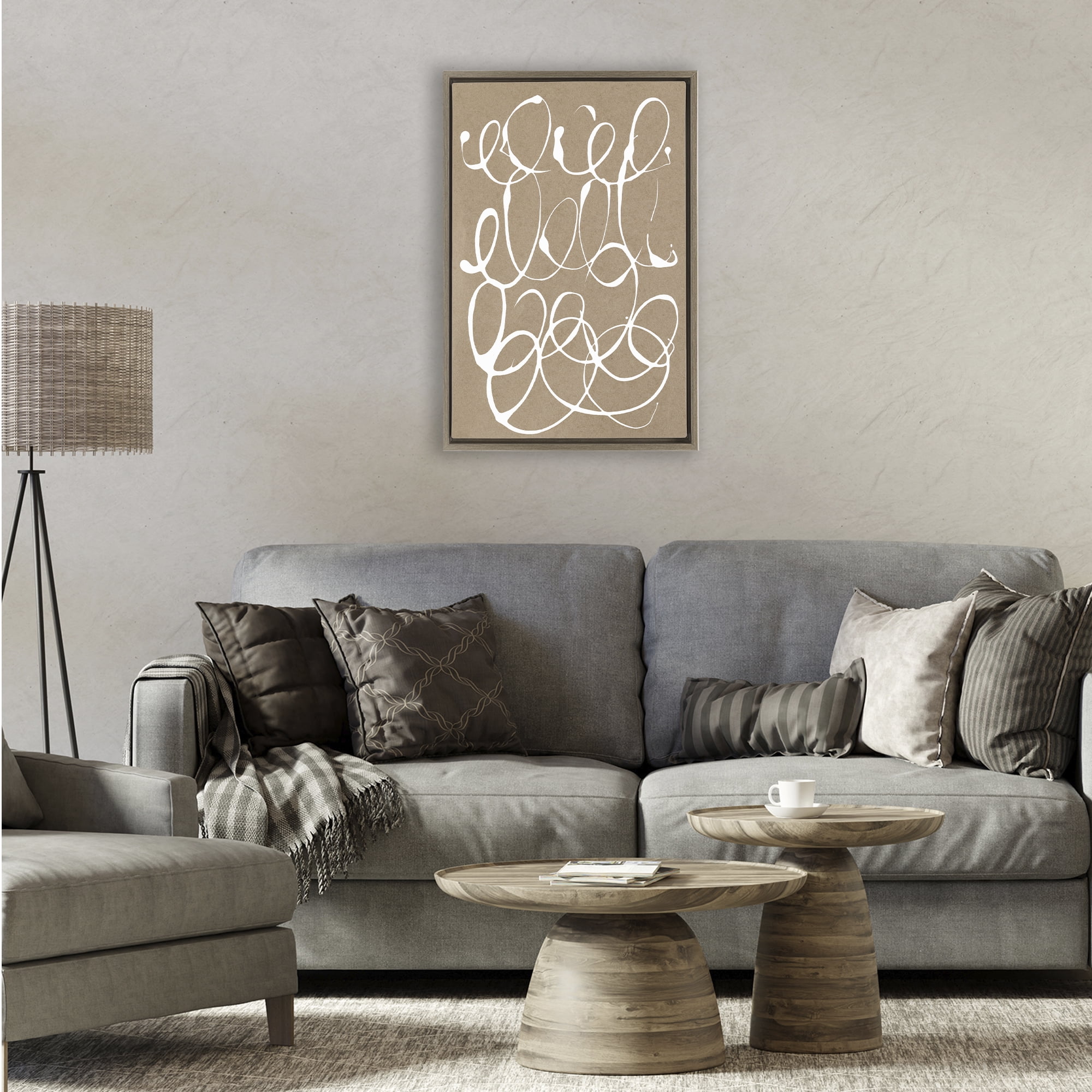 Stupell Industries Scribbled Taupe Circles Brown Framed Floater Canvas Wall Art, design by Susan Bryant