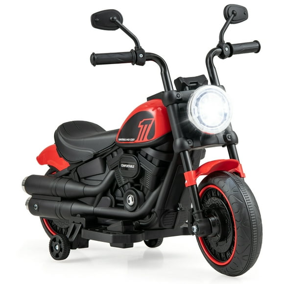 Costway Motocicleta eléctrica para niños de 6 V con ruedas de entrenamiento, faros LED, tablero de música, color rojo