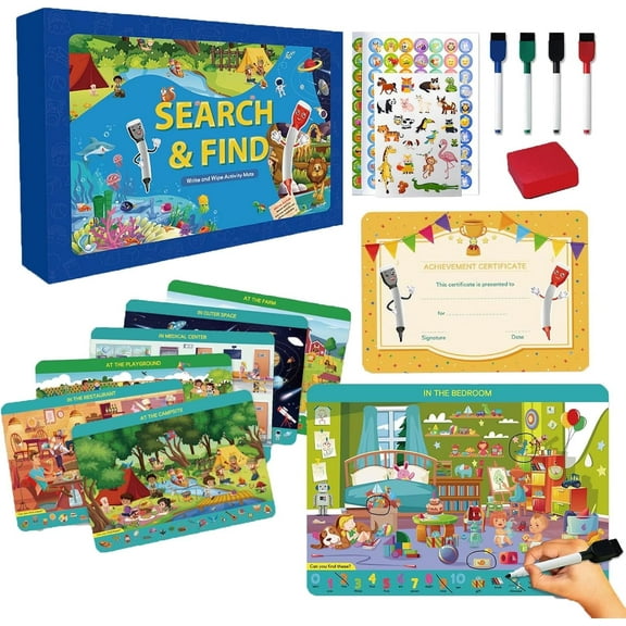 Busy Book for Toddlers, Preschool Learning Activities Reusable Search and Find Books for Kids Ages 3 4 5 6, Educational Travel Game Toys Gift for Boys Girls