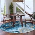 thumbnail image 3 of Blue Gold Marble Round Area Rug 8Ft Washable Large Circle Rugs for Living Room Dorm, Modern Abstract Geometric Gradient Non-Slip Carpet Floor Mats Indoor Outdoor Carpet Runner Aesthetic Home Decor, 3 of 8
