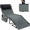 thumbnail image 1 of Yeshouse Tumbona de exterior ajustable en 5 posiciones para tomar el sol, con asa de transporte y bolsillo lateral, cama plegable con almohada extraíble para jardín, playa, patio, piscina y camping, 1 of 6