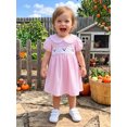 thumbnail image 4 of RUINIXCW Kids Toddler Baby Girl Halloween Dress Outfit Baby Little Girl Summer Fall Dress Ghost Embroidery Peter Pan Collar Short Sleeve Striped Dress, 4 of 9
