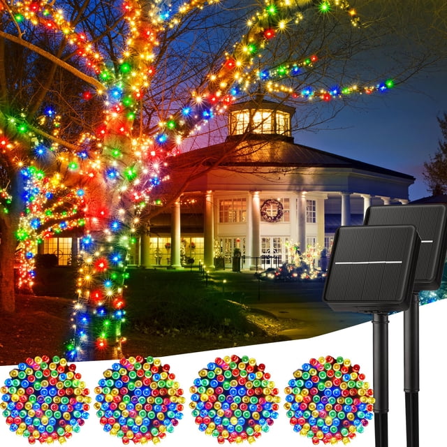 Guirnalda de luces solares Minetom, paquete de 4 unidades, 49 m, 400 LED, multicolor