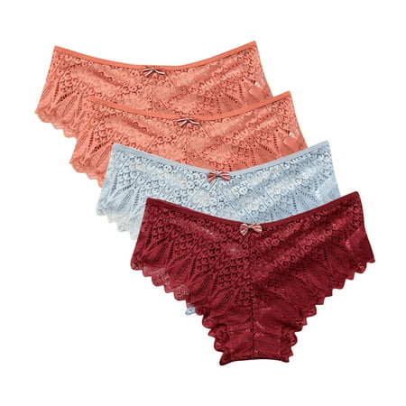 uublik Value 4-Pack  Underwear for Women Thong Comfortable Seamless Lightweight Soft Lace High Waist Panties