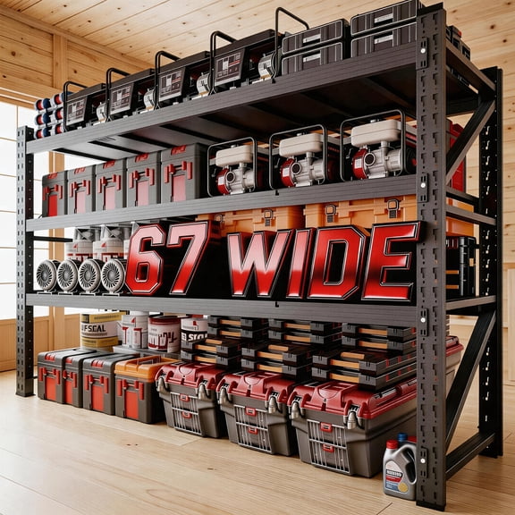 Metal Shelves, 4200LBS Heavy Duty Garage Shelving, Adjustable Garage Shelves, Shelving Units and Storage, Shelf, for Basement Workshop, Black，67"W*20"D*63"H