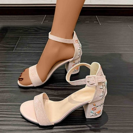 

Aoujea Clearance Items Comfortable Sandals for Women Casual Beach One Line With Round Toe Retro Thick Heel Slippers Open Toe Pink 7