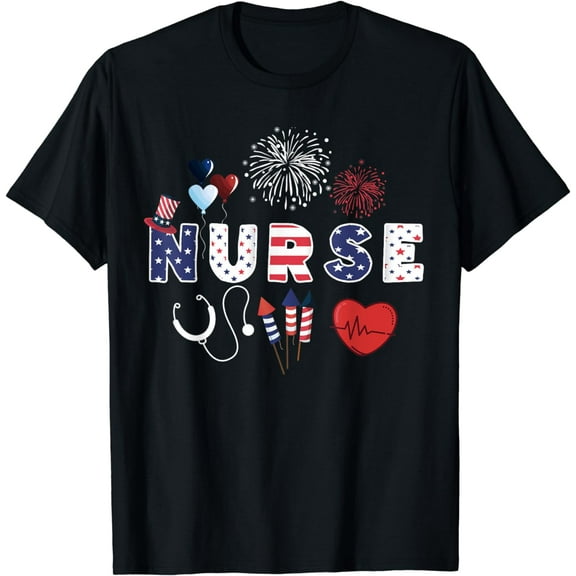 Pride Nurse USA Flag Stethoscope Patriotic Nurse 4th Of July T-Shirt