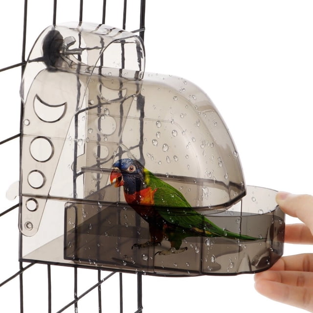Baño pájaros jaula, bañera transparente cajón inferior, ducha espaciosa loros, periquitos, suministros limpieza fugas pájaros pequeños medianos, caja baño colgante pájaros, comedero jaula pájaros