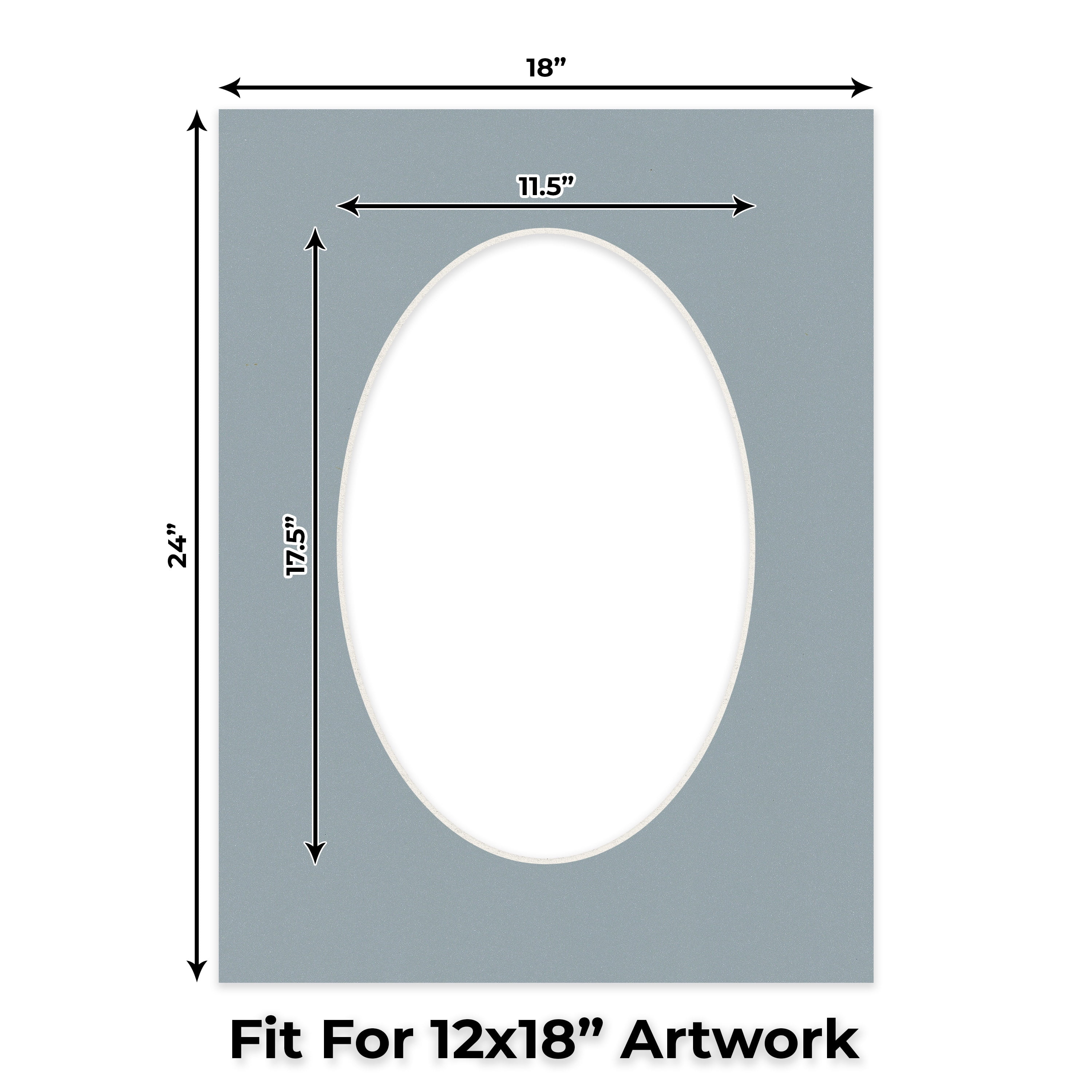 Metallic Silver Picture Frame Mat for 18x24 Frames - Oval Opening for 12x18 Photos - 50 Mats