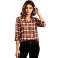thumbnail image 3 of Maplenight 3/4 Sleeve Blouses for Women Collared Plaid Shirts Casual Relaxed Fit Breathable Tops Work Office Vacation Blouses, 3 of 6