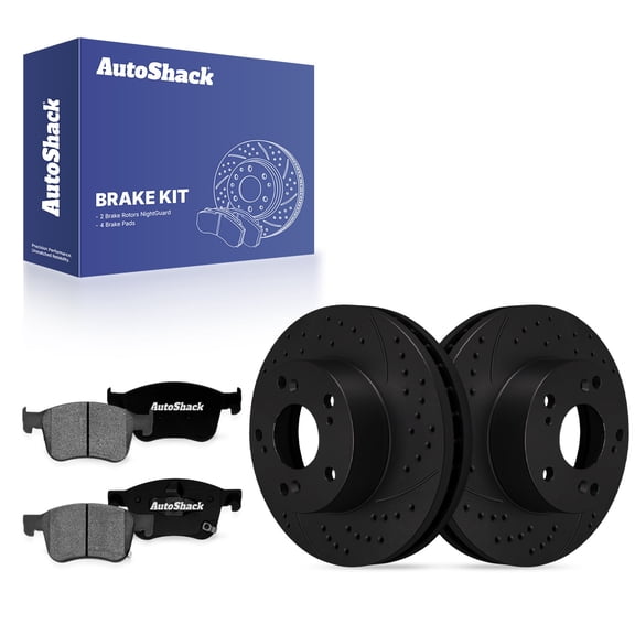 AutoShack Front Vented Drilled & Slotted E-Coated Brake Rotors Black Finish   Premium Ceramic Pads 6-PC Brake Kit Replacement for 2022-2024 Honda Civic NightGuard 11.1" (281.95 mm)