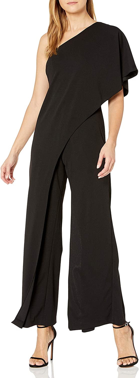 one shoulder crepe jumpsuit
