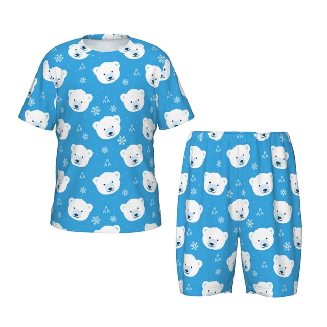 Balery Cute Polar Bear Conjunto de Pijama Infantil de Manga Corta con Estampado – Ropa de Dormir de Algodón Suave-Large