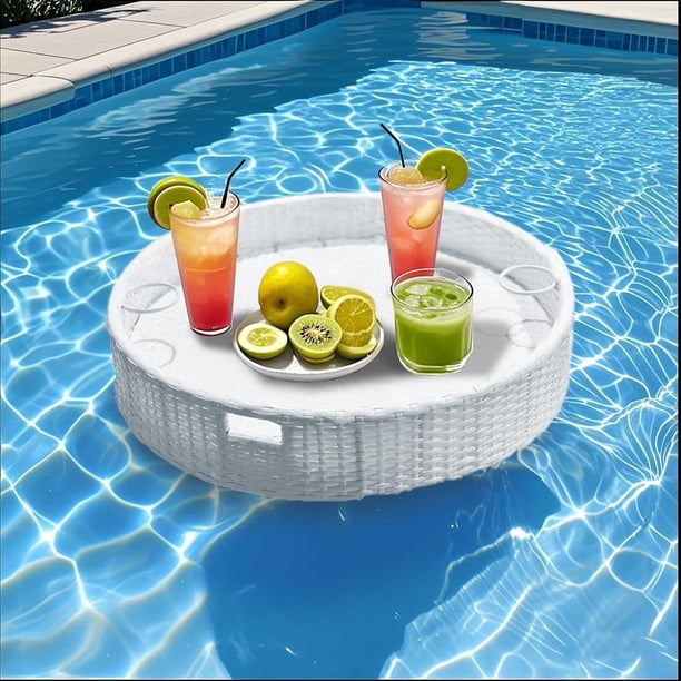 Floating Serving Tray Table and Bar - Swimming Pool Floats for Adults for Sandbars, Spas, Bath, and Parties Pool Serving Drinks, Brunch, Food on The Water Table, Rectangle (Brown, Small)