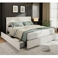 thumbnail image 2 of GloryStar Bed Frame with 4 Storage Drawers, Platform Bed Frame Full with Upholstered Channel Tufted Wingback Headboard, Strong Wooden Slats Support, No Box Spring Needed, 2 of 7