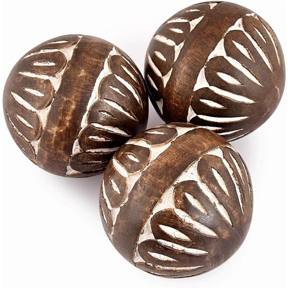 Mango Wood White Decorative Ball Set of 3 for Living, Dining Room Decor - Coffee Table Centerpiece Home Décor (3" x 3"x 3")