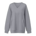 thumbnail image 3 of Chandail en Molleton Mode Automne pour Femmes avec Poches Latérales et Col en V Ample, 3 of 3