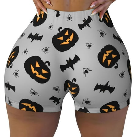 Workout Shorts Women  halloween pumpkins bat Biker Shorts for Women Running Gym Spandex Shorts Tummy Control