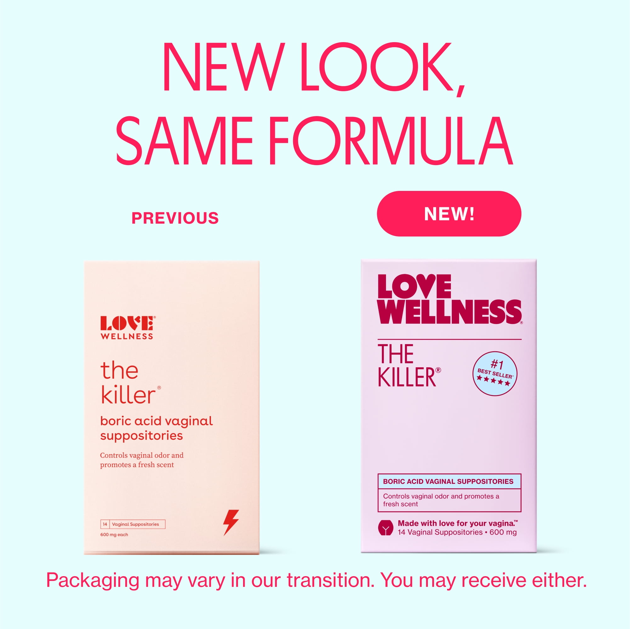 Love Wellness The Killer Boric Acid Vaginal Suppositories, 14 Count, Yeast Infection Treatment