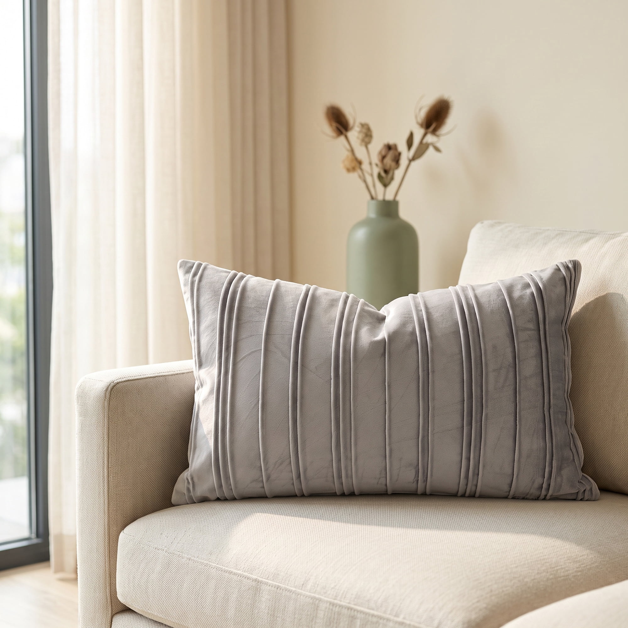 Unique Bargains 2Pcs Pleated Textured Throw Pillow Covers Couch Cushion Cases Grey 20" x 12"