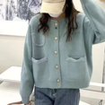 thumbnail image 3 of Nuevo cárdigan de punto con bolsillo de un solo pecho y cuello redondo de otoño e invierno, diseño de mujer, chaqueta de suéter suave y encerada de estilo holgado y perezoso, 3 of 5