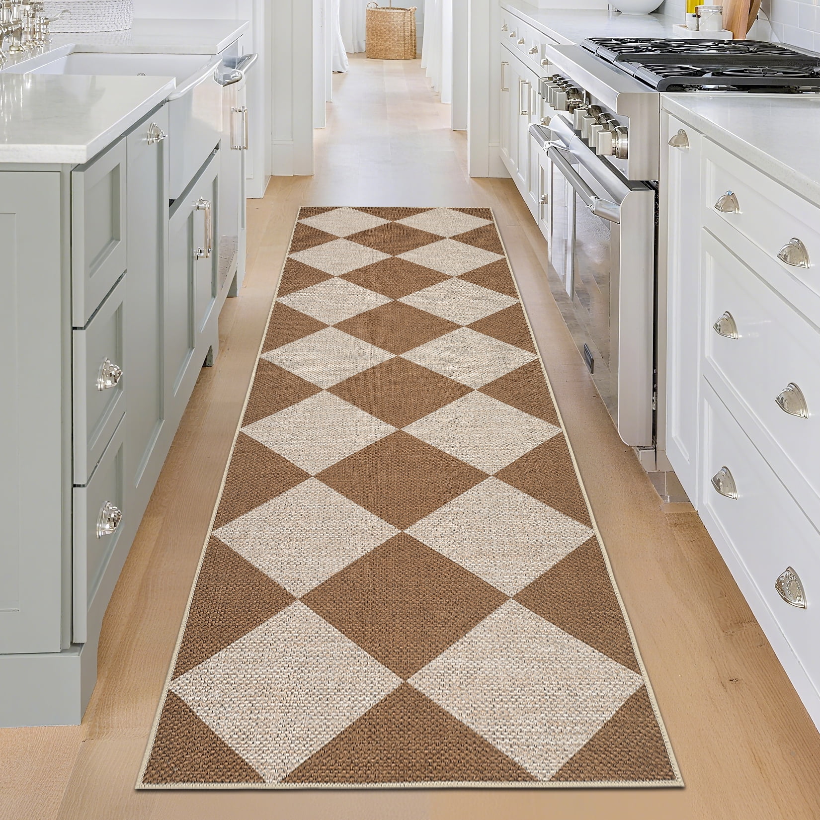 Yesurprise 2'x6' Modern Checkered Runner Area Rugs - Washable Geometric Carpet, Contemporary Accent Area Rugs, Non Slip Low Pile Indoor Outdoor Floor Mats for Bedroom, Hallway, Kitchen, Coffee