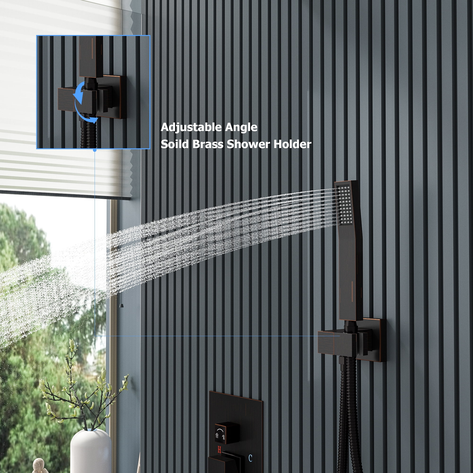 Logmey 10" Wall Mounted Pressure Balancing Dual Shower Rain Shower System with Rough-in Valve and Trim Kit, Oil Rubbed Bronze Stainless Steel Shower Head