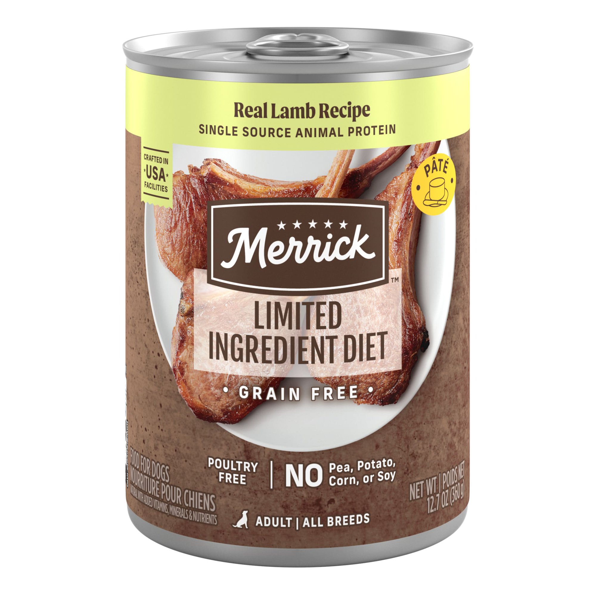 Merrick Limited Ingredient Wet Dog Food for Adults, Grain Free Real Lamb Recipe 12.7 Cans, 12.7 oz, 12 Pack