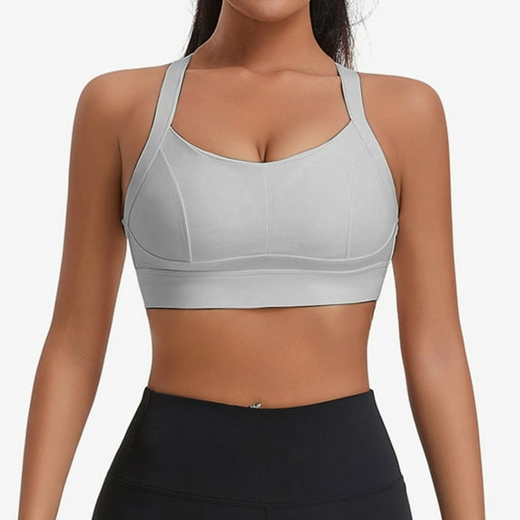 Wdgfv Sports Bra for Women High Support,Molded Cup High Impact Sports Bras with Sewn in Pads Grey XXL