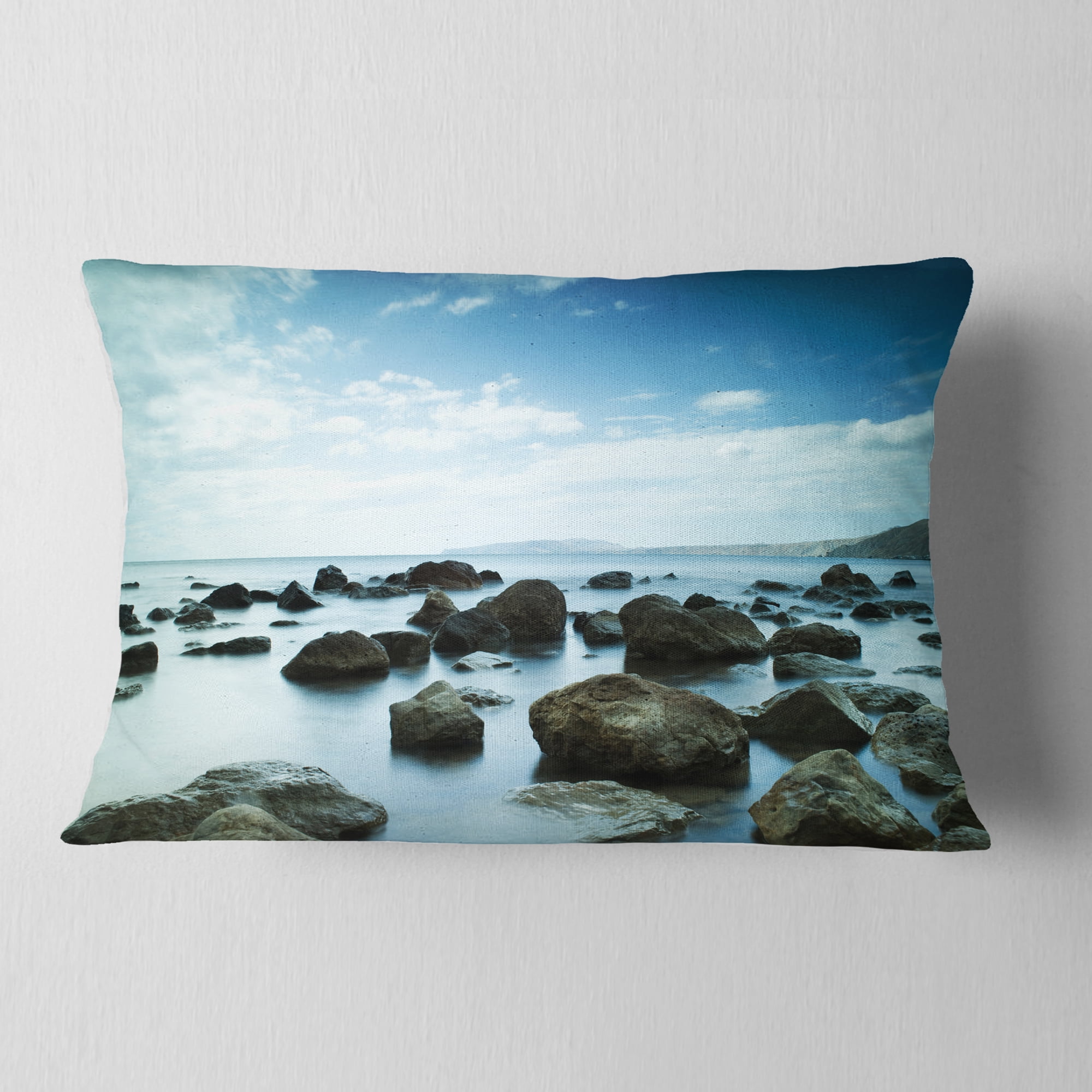 Designart Sleeping Sea Under Blue Sky - Landscape Photo Throw Pillow - 12x20