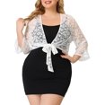 thumbnail image 5 of MODA NOVA Juniors Plus Size Bolero Tie Front Hollow Out Lace Crop Shrug White 3X, 5 of 6