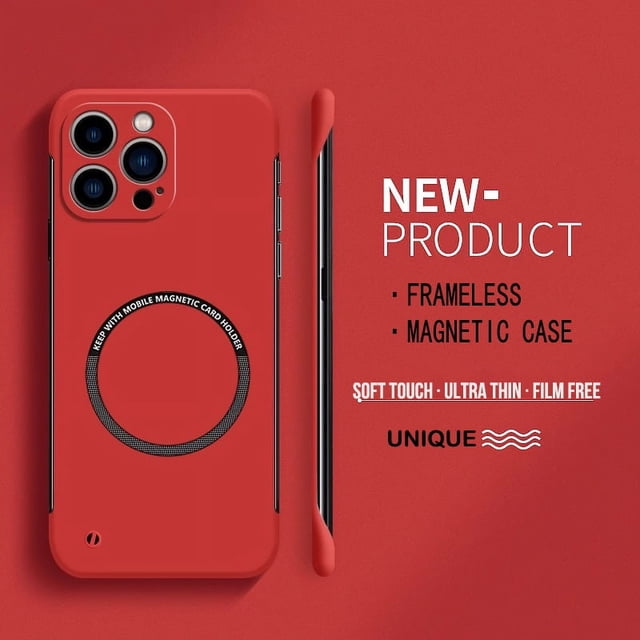Ultra Thin Hard PC Magnetic Frameless Phone Case For Magsafe iPhone 15 14 Pro Max 13 12 Mini 11 Pro Max Matte Color Solid Cover Red for iPhone 15 ProMax