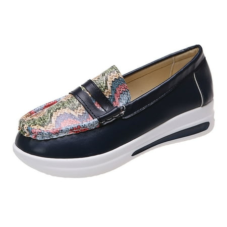 NIEWTR Loafers for Women Penny Loafers & Slip-ons Comfort Business Casual Shoes Dressy Office Work Leather (8 Blue)