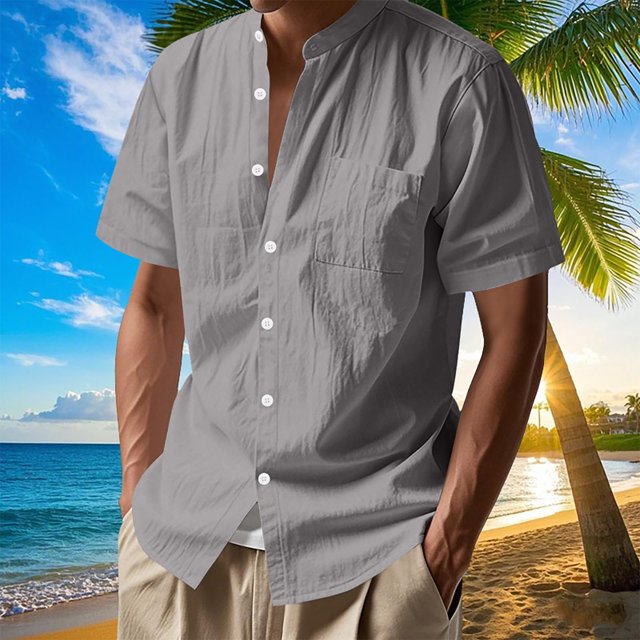 pstuiky Camisas de vestir de manga corta para hombre, Blusa informal de manga corta con cuello vuelto y botones de color liso para hombre camisetas de hombre xxl