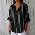 thumbnail image 2 of Daiosportswear Women's 3/4 Sleeved Button V-Neck Shirt Fashionable and Loose Spring and Summer Top Black S(S), 2 of 5