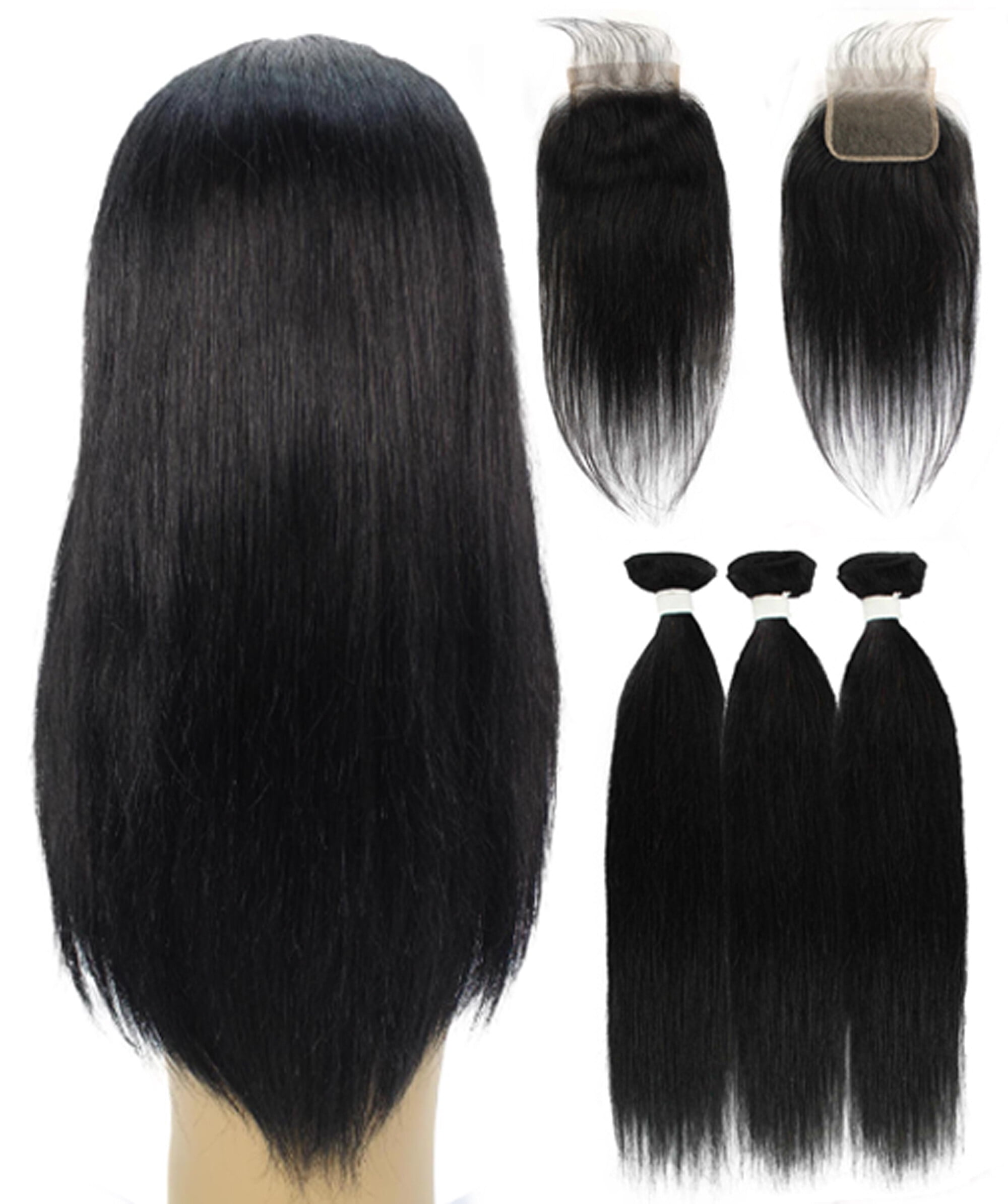 LUXLUXE Rico 100% Unprocessed A7 Grade Human Hair Bundle 10 Inches 101214 Lengths Free Part 4X4 Hand Tied Swiss Lace Closure