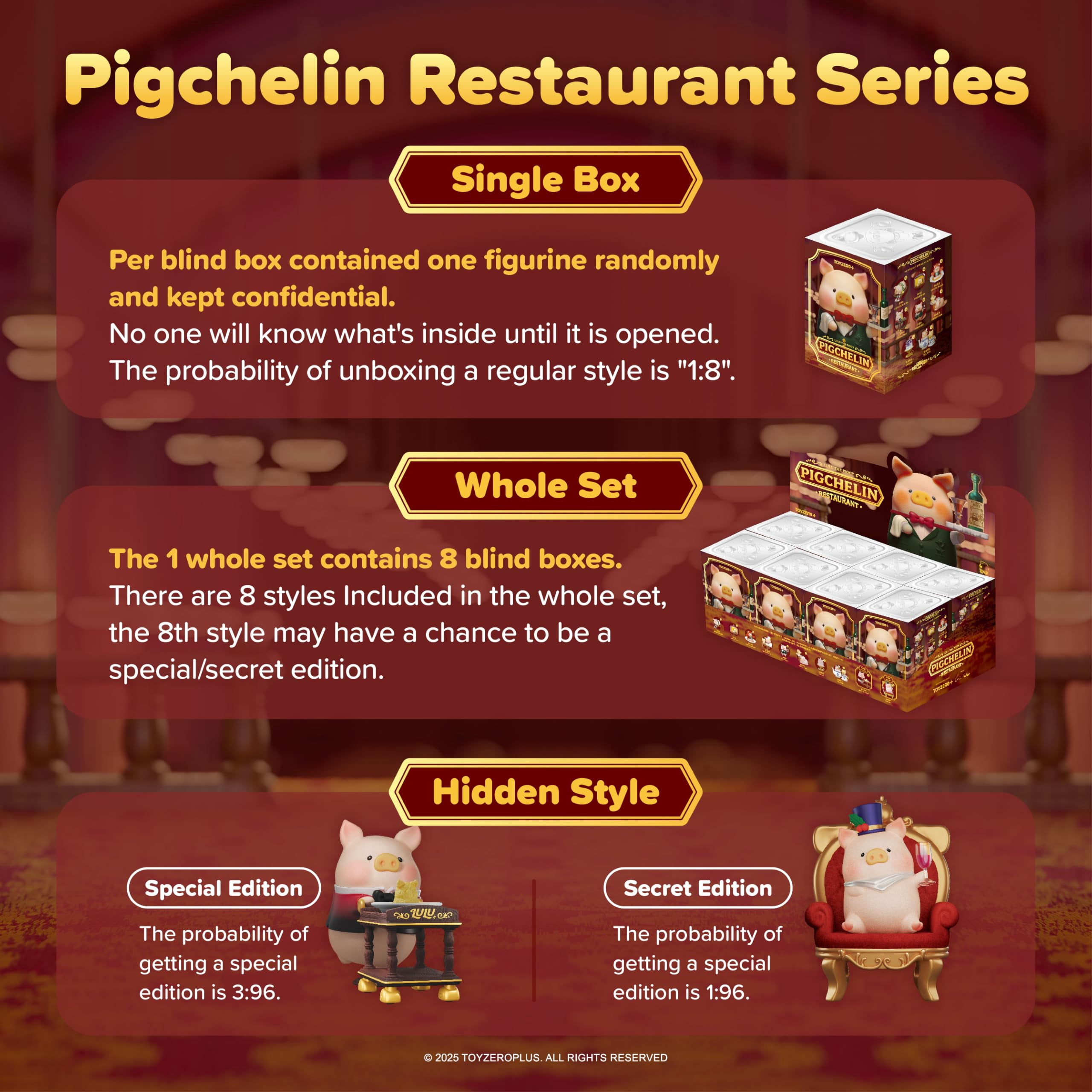 TOYZERO + Lulu The Piggy Blind Box Figures - 8PCS Pigchelin Restaurant Series Blind Boxes Mystery Box Cute Animal Figurines Collectible Toys Home Desk Decorations Holiday Birthday Gifts, Whole Set