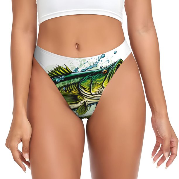 Balery Big bass fish Tangas de Algodón para Mujer con Estampado – Ropa Interior Sexy, Transpirable, G-string-3X-Large