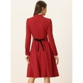 thumbnail image 4 of Vestido elegante de manga larga con cuello simulado tejido debajo de la rodilla para mujer Rojo XS, 4 of 6