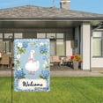 thumbnail image 3 of Amhnf Linen Garden Flag Welcome Duck With Pink Bow Blue Flowers For Home Outdoor Garden Yard Decor 12x18 inch, 3 of 5