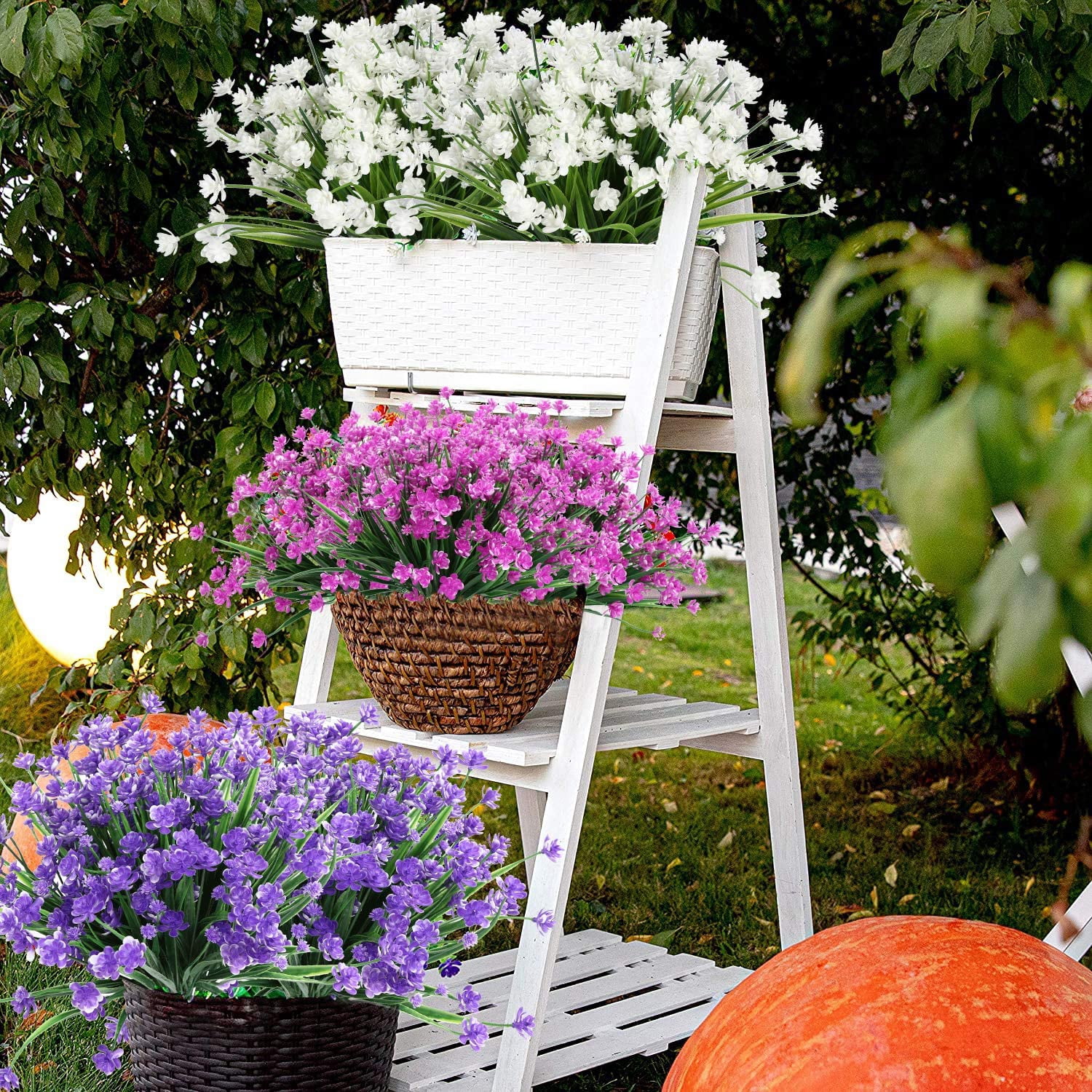 Sinhoon 16 Bundles Fake Artificial Flowers Outdoor for Decoration UV Resistant No Fade Faux Plastic Plants Garden Porch Window Box Décor Kitchen Office Table Vase(Fuchsia)